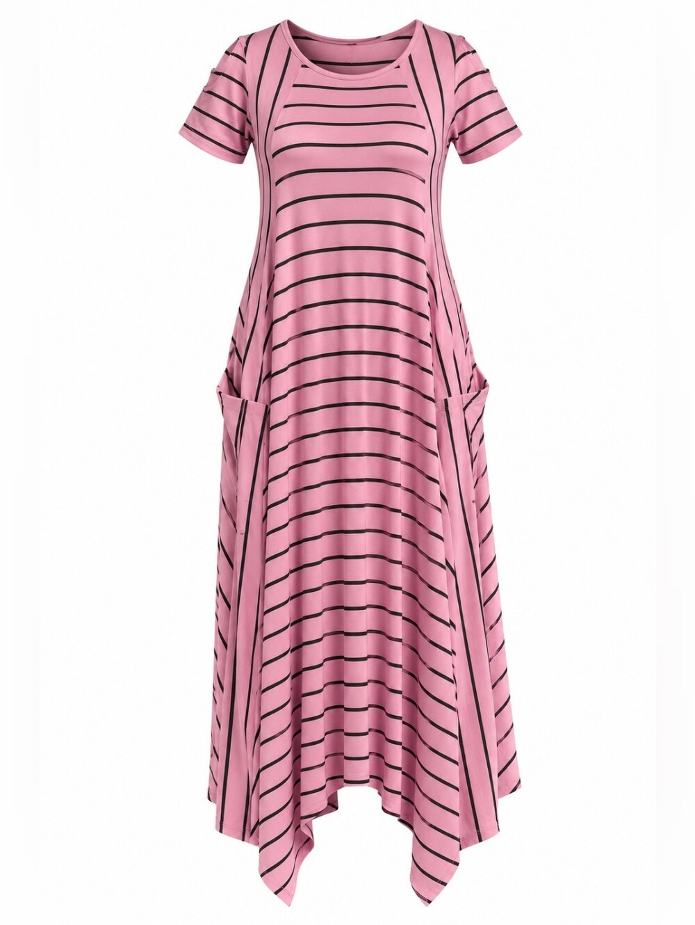 NWT J Mode USA Pink Black Striped Maxi Dress w/ Pockets